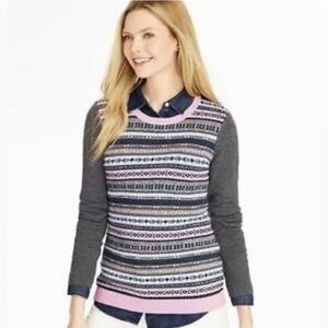 Talbots Fair Isle Sweater Crewneck Pullover Lambswool Knit Wool Women Size LP